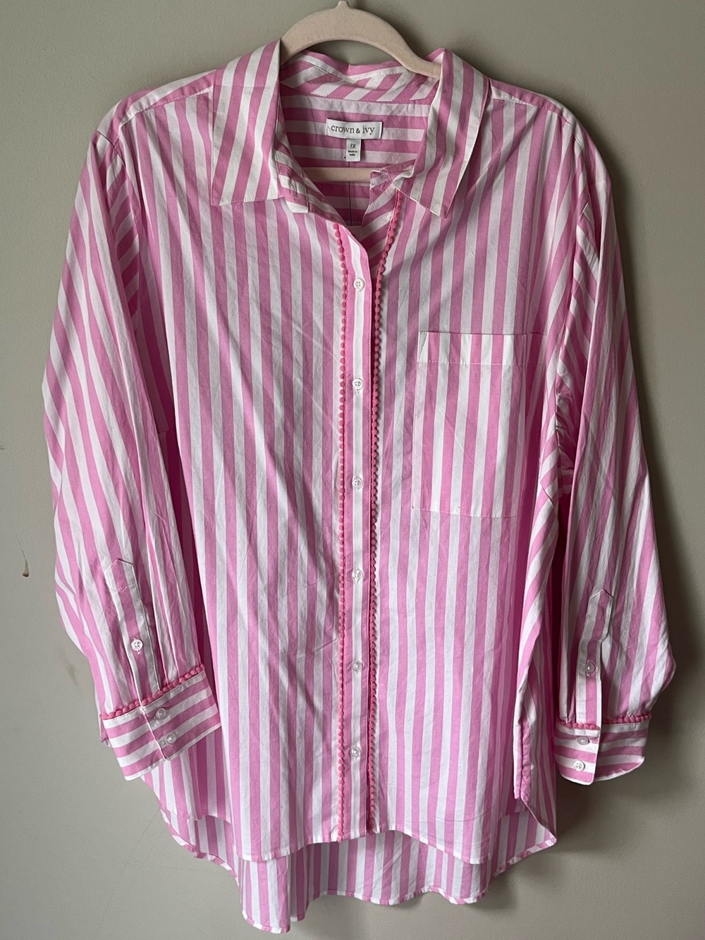 crown & ivy Pink and White Striped Button-Down Shirt